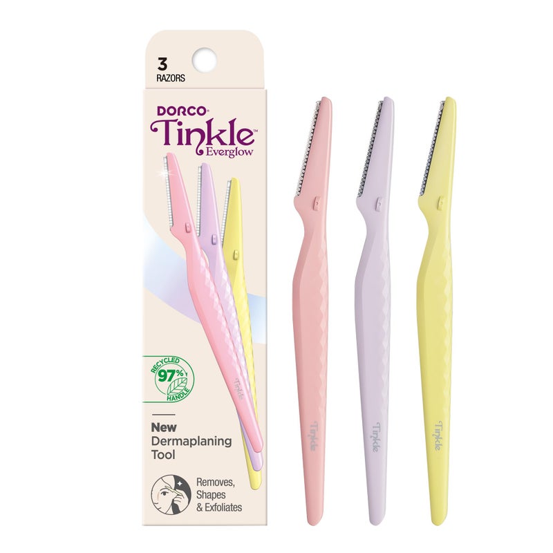 Tinkle Everglow Dermaplane Razor 3 ct Eyebrow Razor  Face Razors for Women Peach Fuzz Remover Dermaplaning Tool Stainless Steel Blades